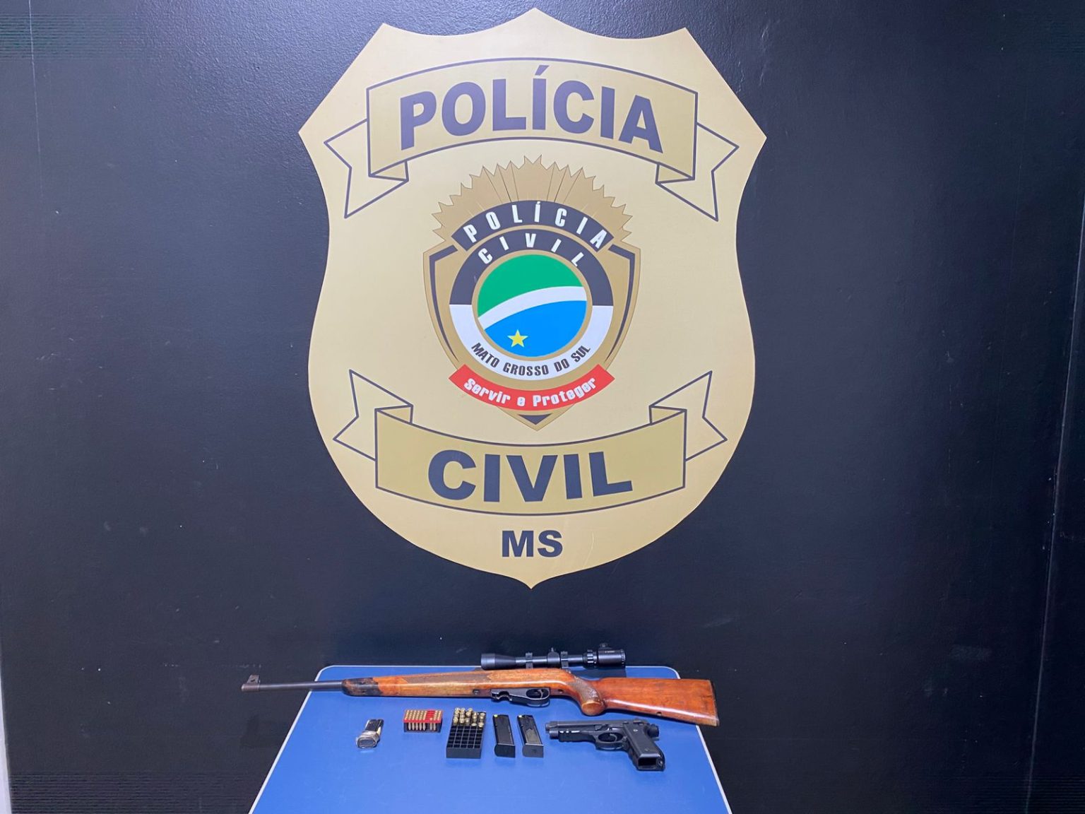 Armas apreendidas pela Polícia Civil em Mundo Novo